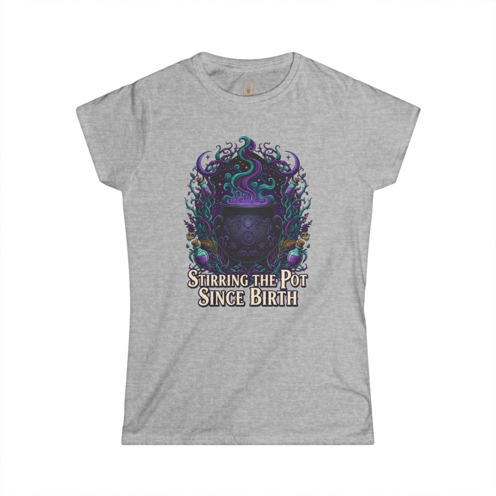 Witch Cauldron Tee "Stirring The Pot Since Birth" Women's Graphic Shirt