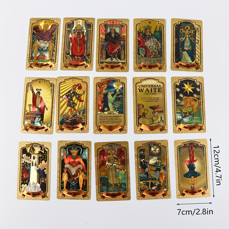 Golden Foil Tarot Deck with Guidebook - 78 Card Tarot Set for Beginners