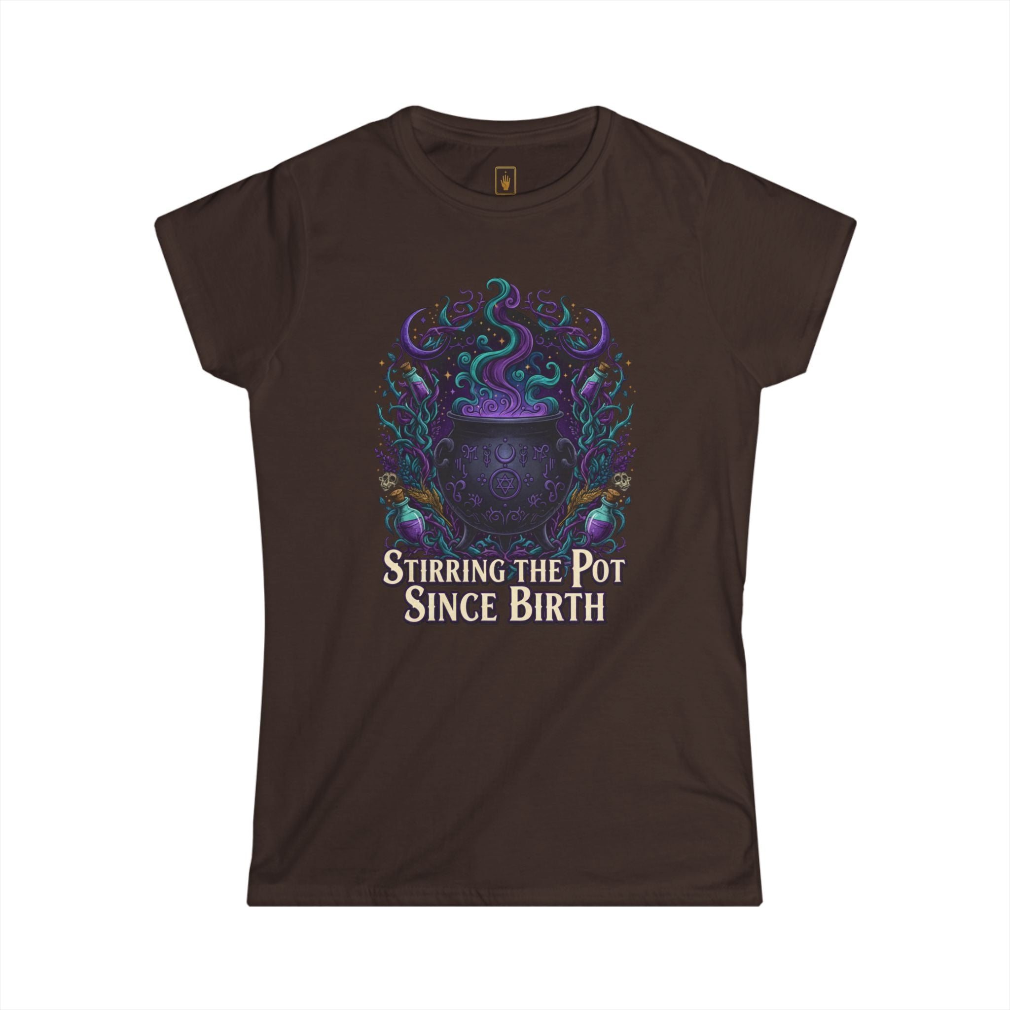 Witch Cauldron Tee "Stirring The Pot Since Birth" Women's Graphic Shirt