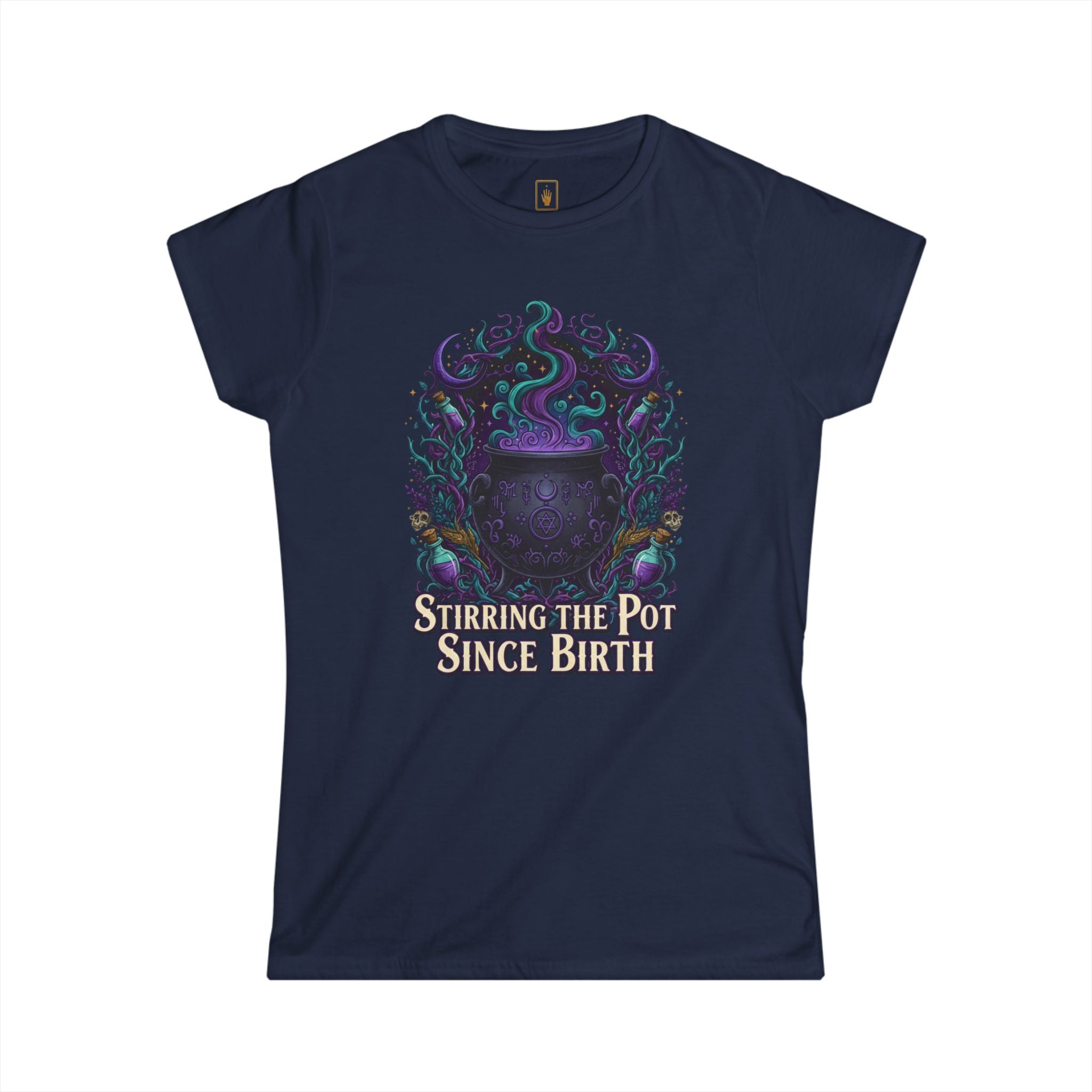 Witch Cauldron Tee "Stirring The Pot Since Birth" Women's Graphic Shirt