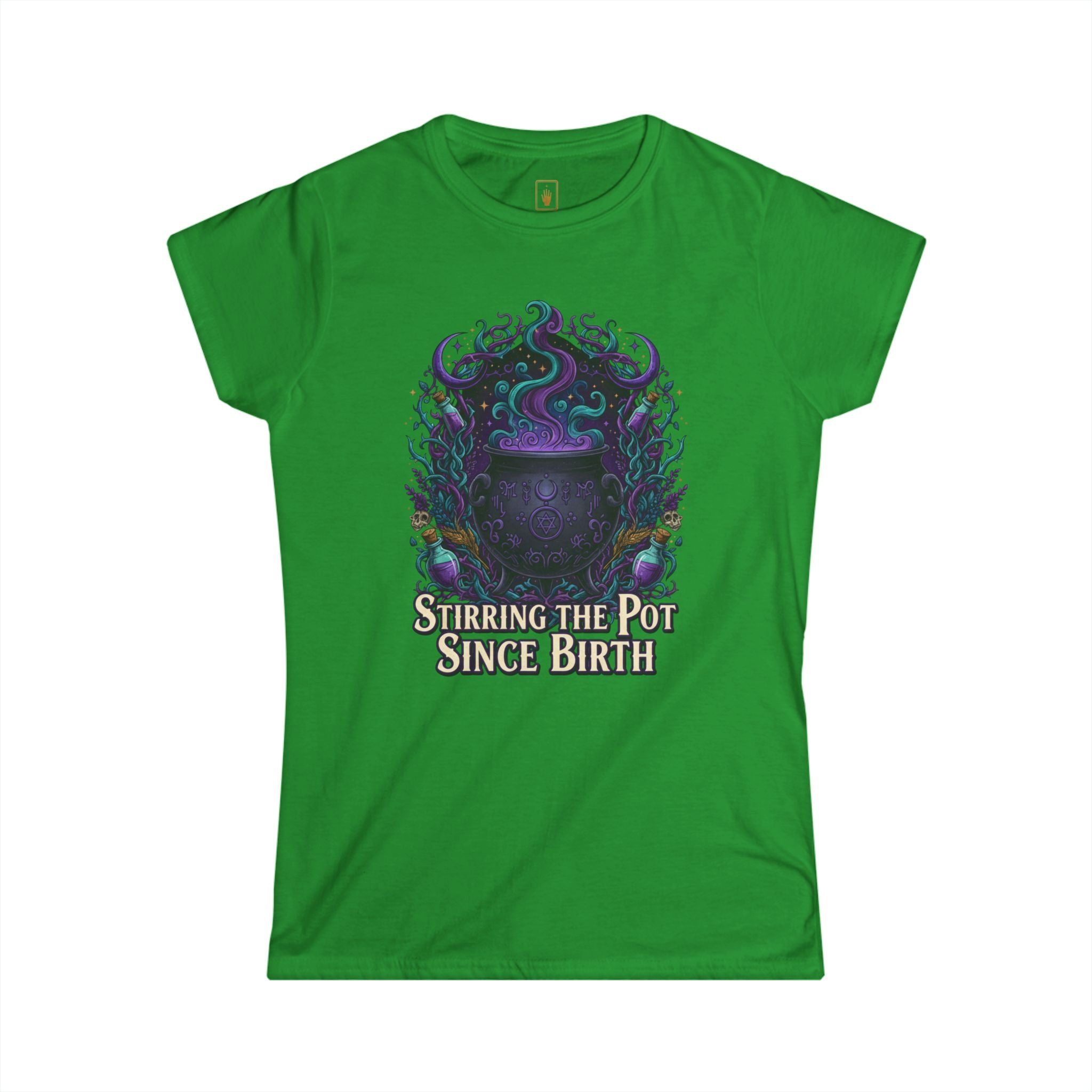 Witch Cauldron Tee "Stirring The Pot Since Birth" Women's Graphic Shirt