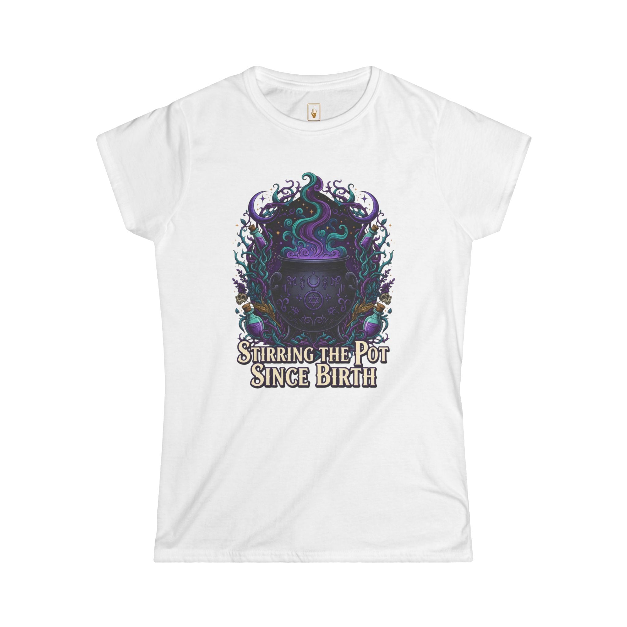 Witch Cauldron Tee "Stirring The Pot Since Birth" Women's Graphic Shirt