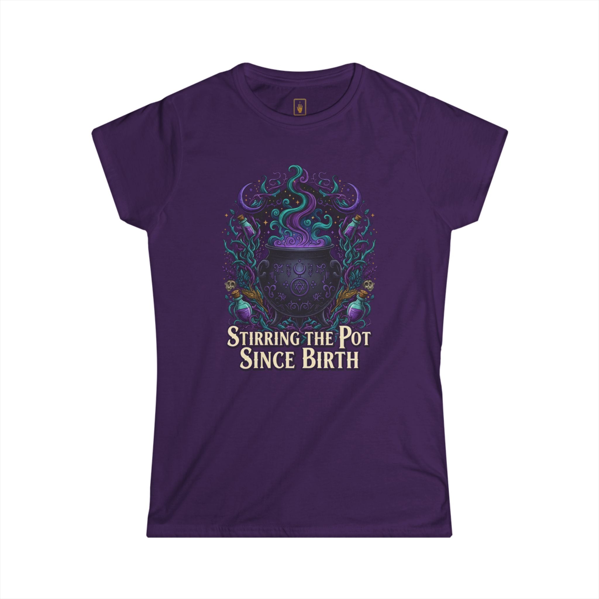Witch Cauldron Tee "Stirring The Pot Since Birth" Women's Graphic Shirt