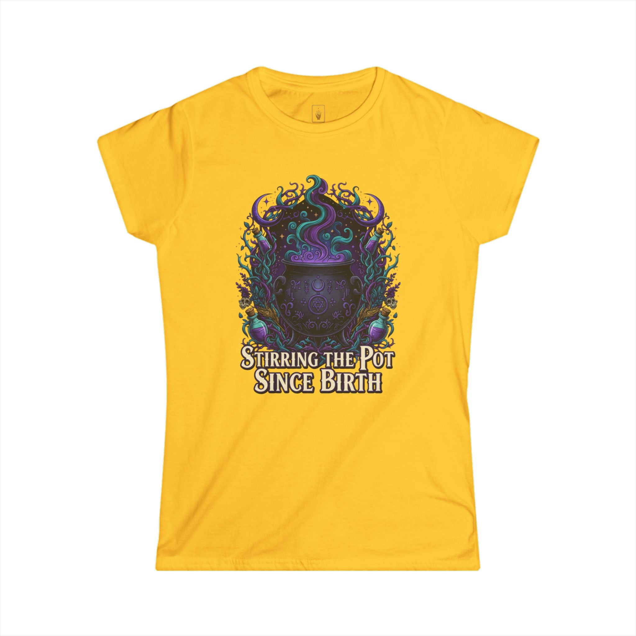 Witch Cauldron Tee "Stirring The Pot Since Birth" Women's Graphic Shirt
