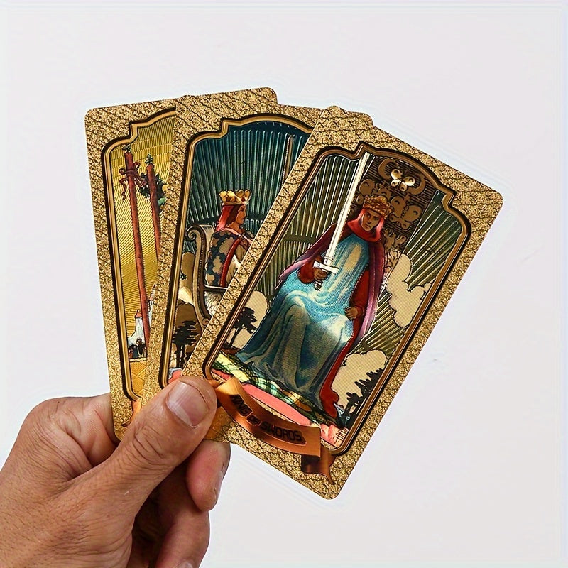 Golden Foil Tarot Deck with Guidebook - 78 Card Tarot Set for Beginners