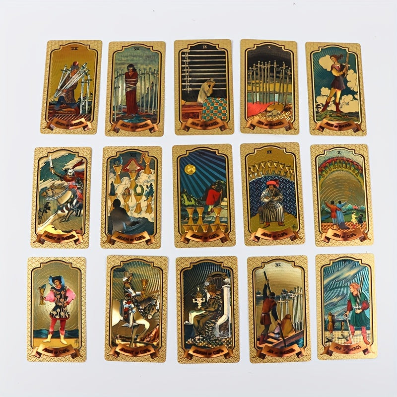 Golden Foil Tarot Deck with Guidebook - 78 Card Tarot Set for Beginners