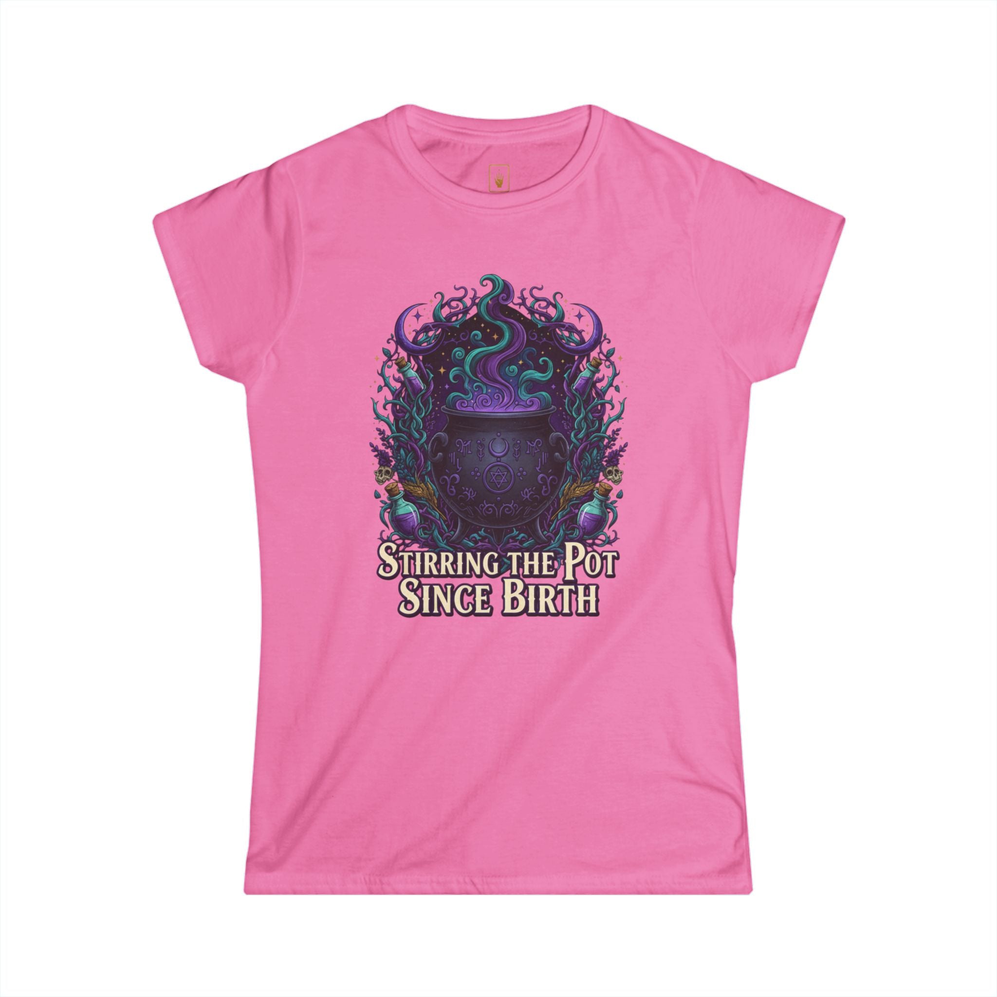 Witch Cauldron Tee "Stirring The Pot Since Birth" Women's Graphic Shirt