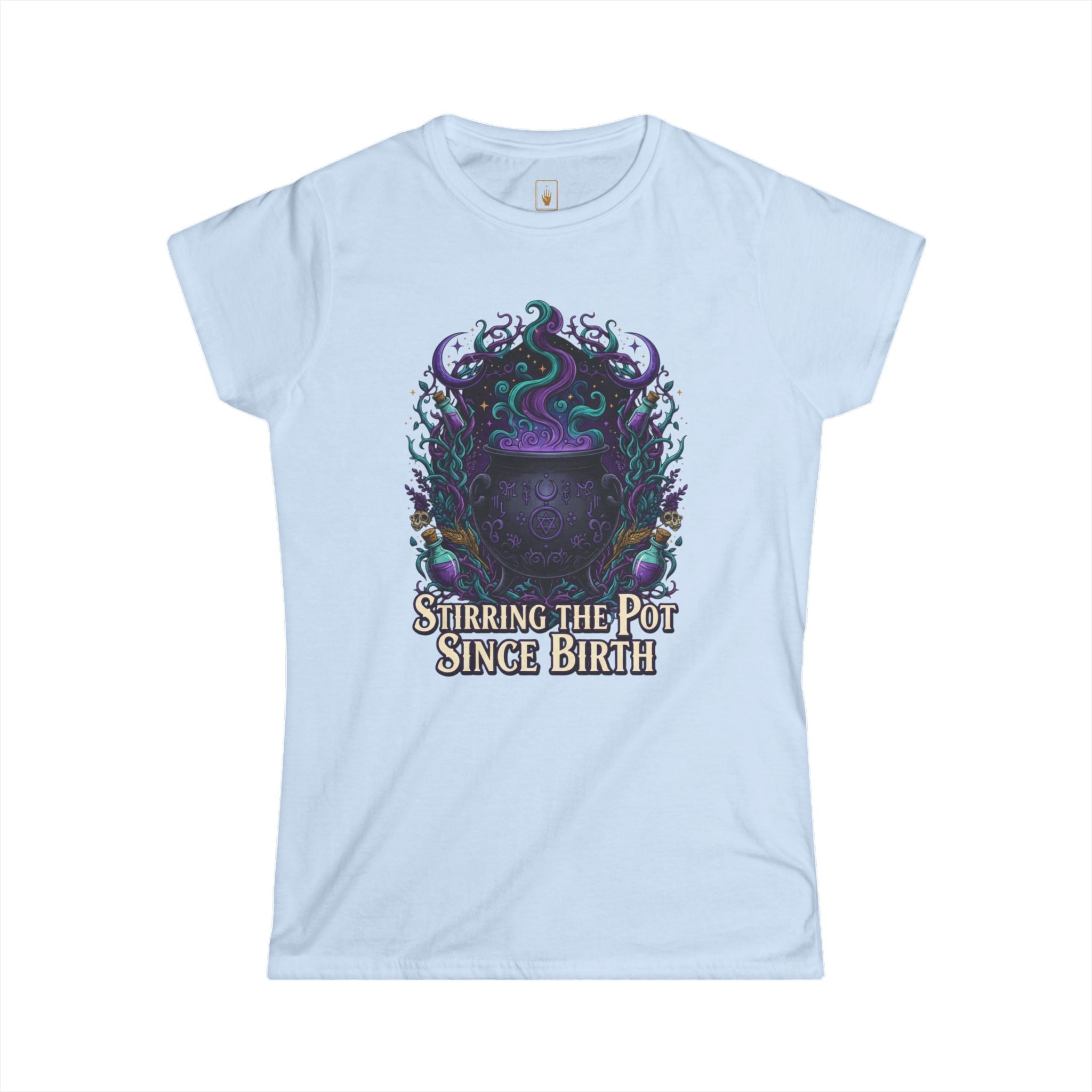 Witch Cauldron Tee "Stirring The Pot Since Birth" Women's Graphic Shirt
