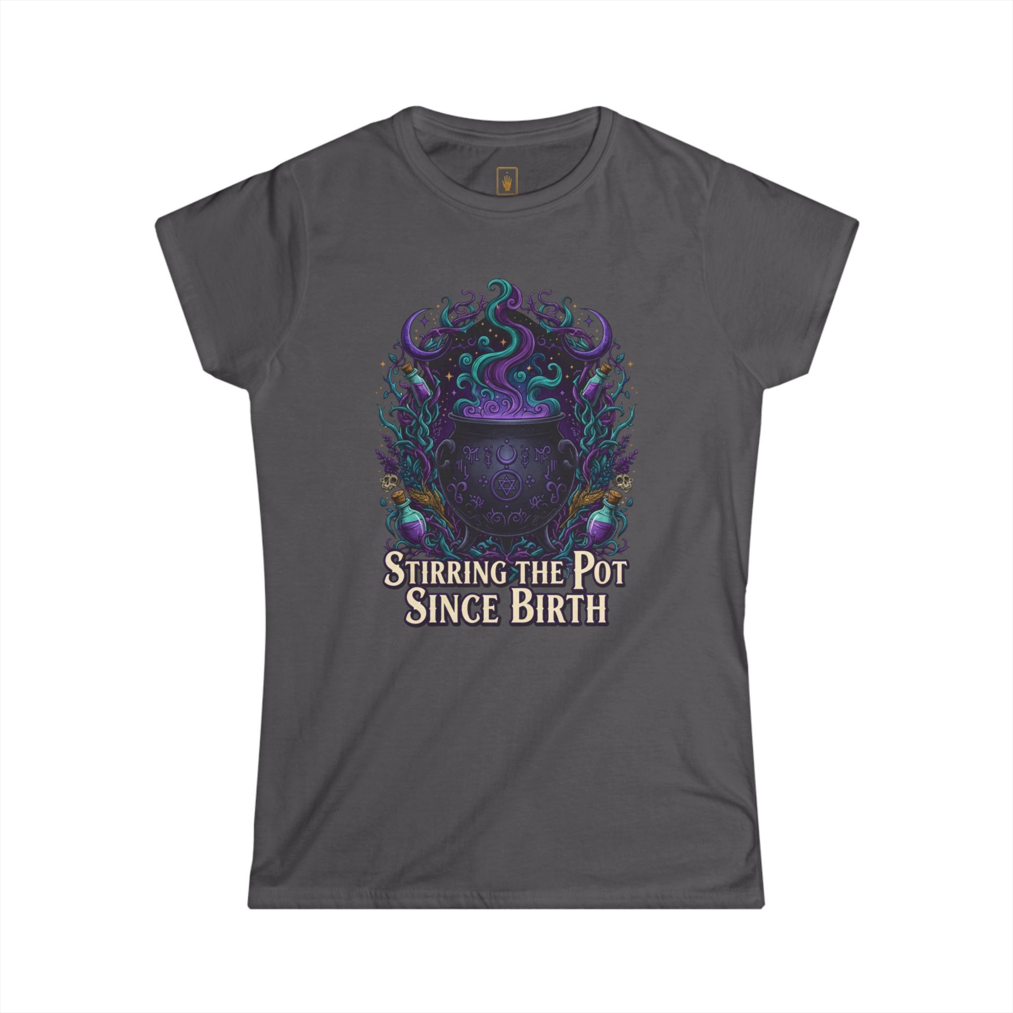 Witch Cauldron Tee "Stirring The Pot Since Birth" Women's Graphic Shirt