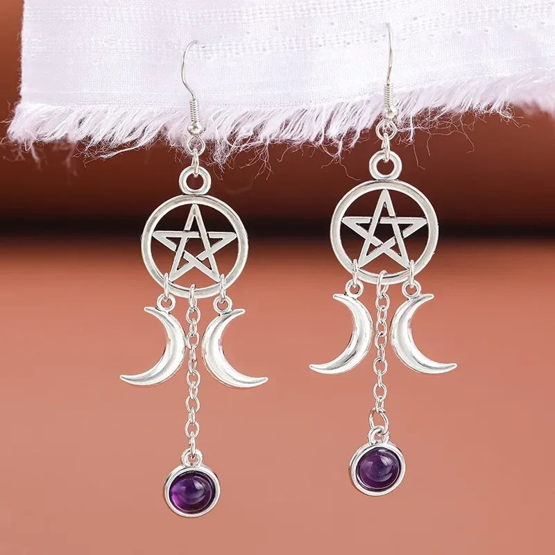 Pentacle Moon Crystal Earrings