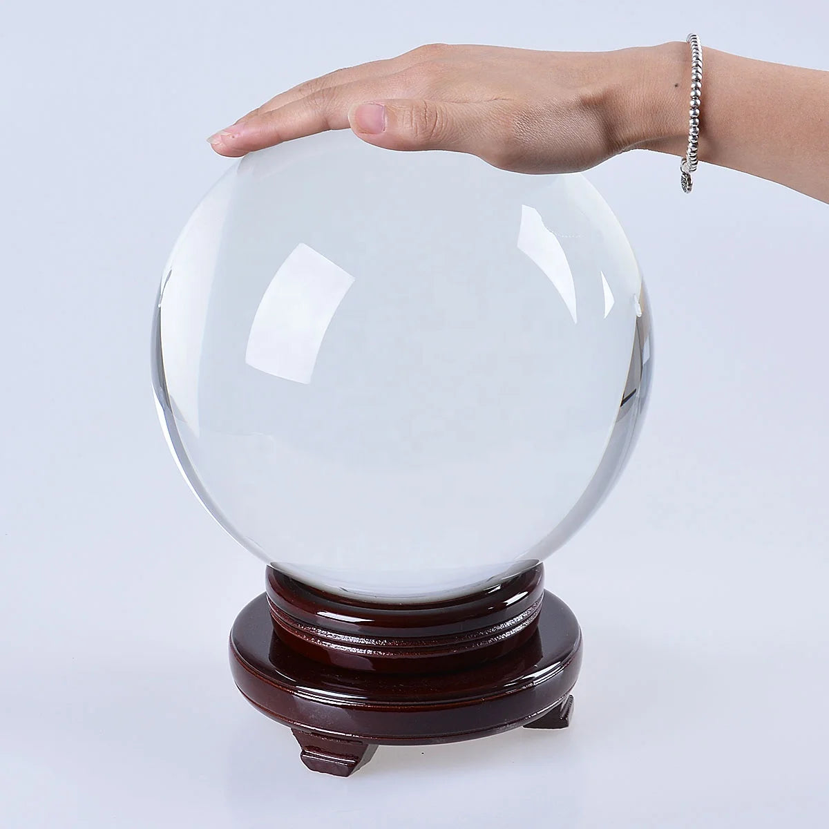 Clear Crystal Ball 8 Inch (200mm) - K9 Crystal Divination Sphere with Wooden Stand