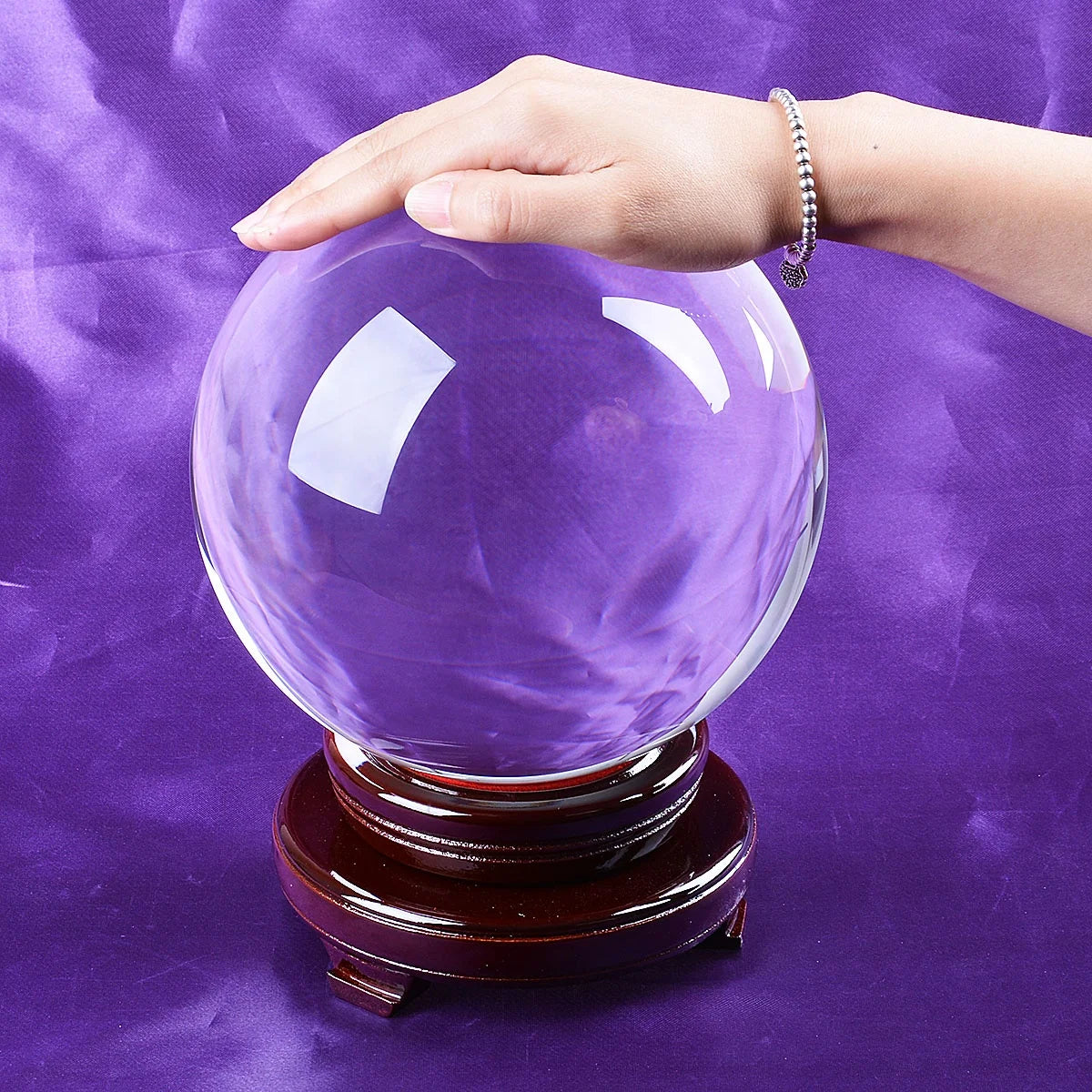 Clear Crystal Ball 8 Inch (200mm) - K9 Crystal Divination Sphere with Wooden Stand
