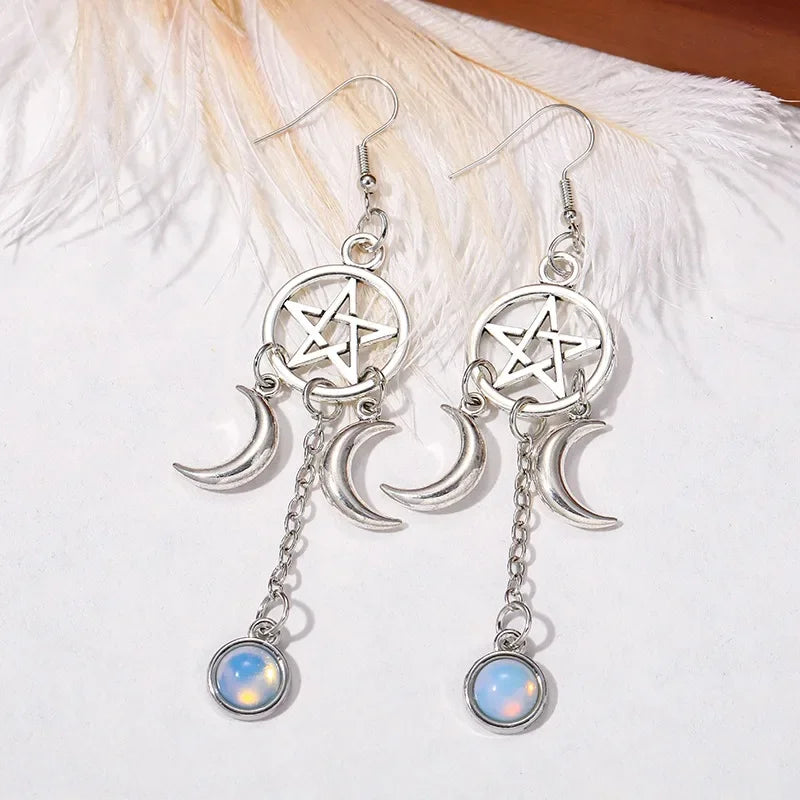 Pentacle Moon Crystal Earrings