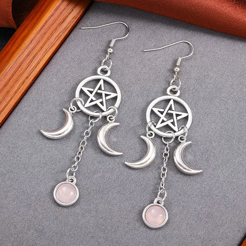 Pentacle Moon Crystal Earrings