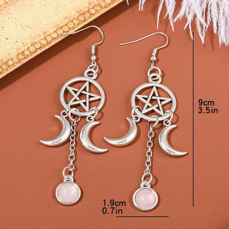 Pentacle Moon Crystal Earrings