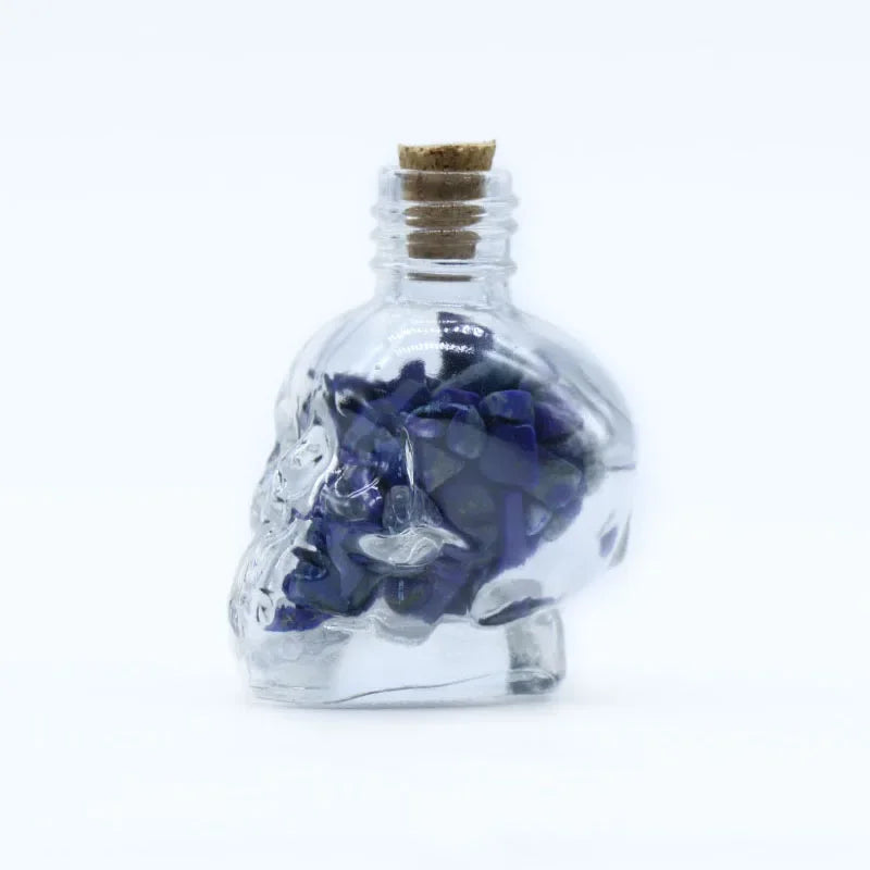 Mini Crystal Skull Spell Jar - Crushed Gemstone Bottle for Spells & Chakra Healing