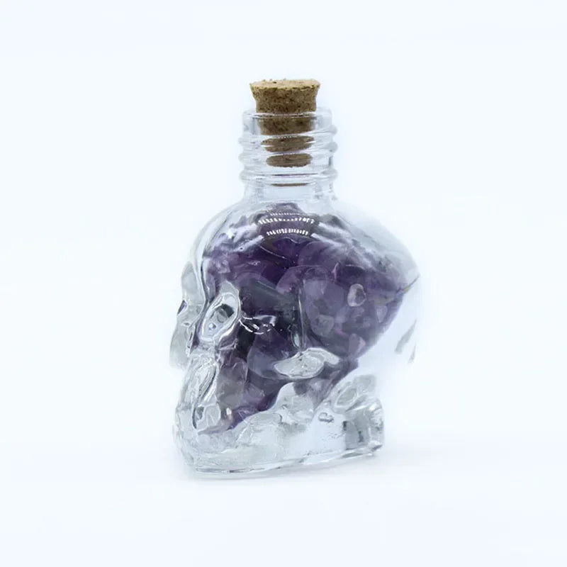 Mini Crystal Skull Spell Jar - Crushed Gemstone Bottle for Spells & Chakra Healing