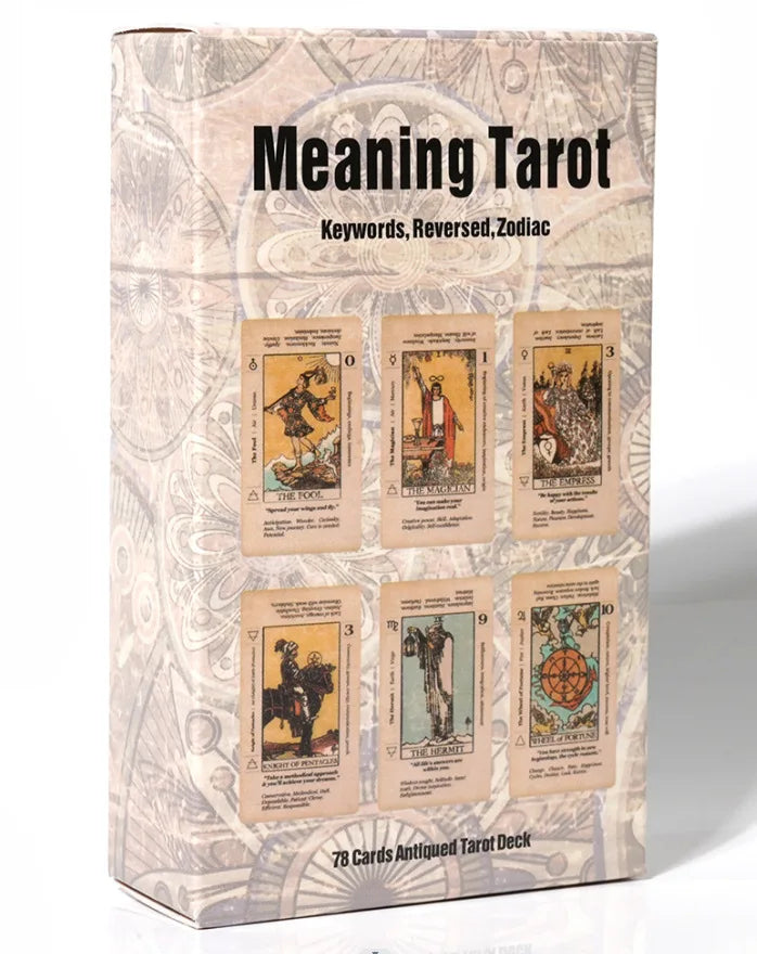 Beginner Tarot Deck with Keywords & Meanings - 78 Card Antiqued Set