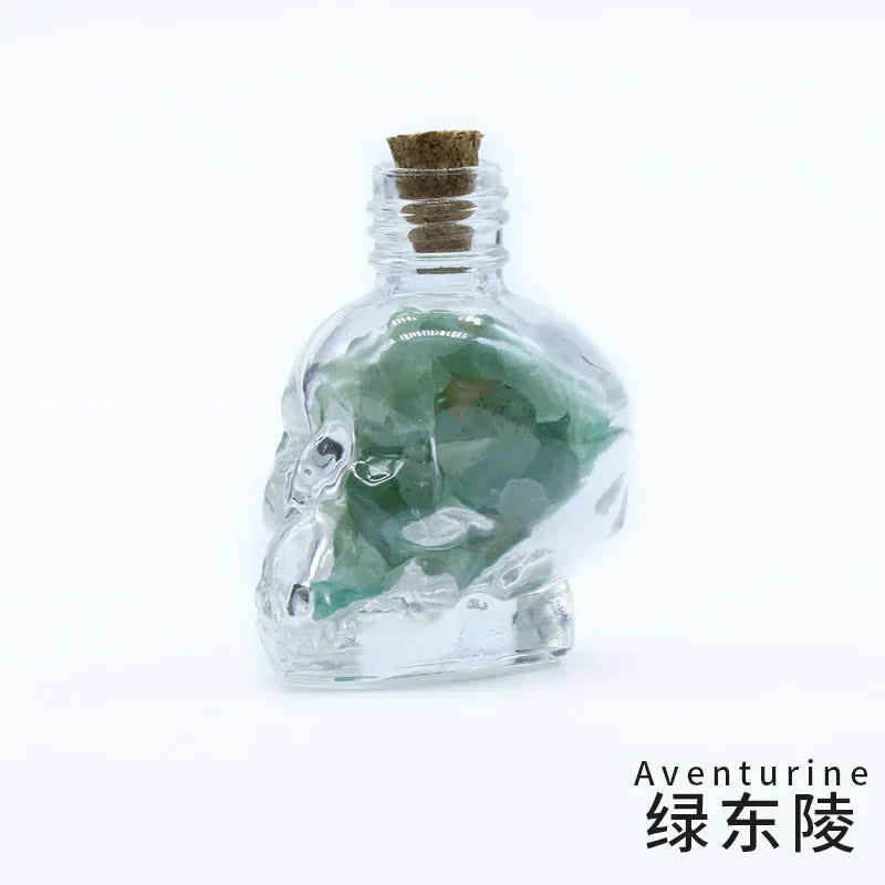 Mini Crystal Skull Spell Jar - Crushed Gemstone Bottle for Spells & Chakra Healing