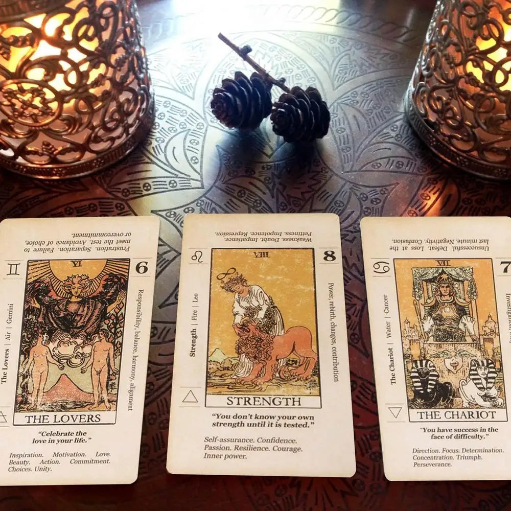 Beginner Tarot Deck with Keywords & Meanings - 78 Card Antiqued Set