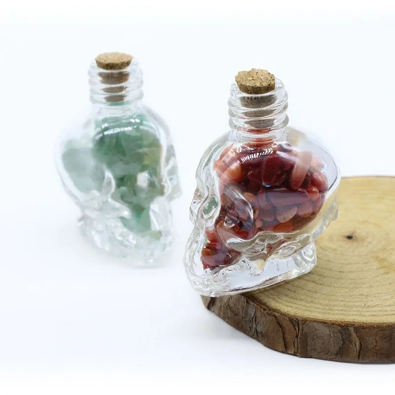 Mini Crystal Skull Spell Jar - Crushed Gemstone Bottle for Spells & Chakra Healing