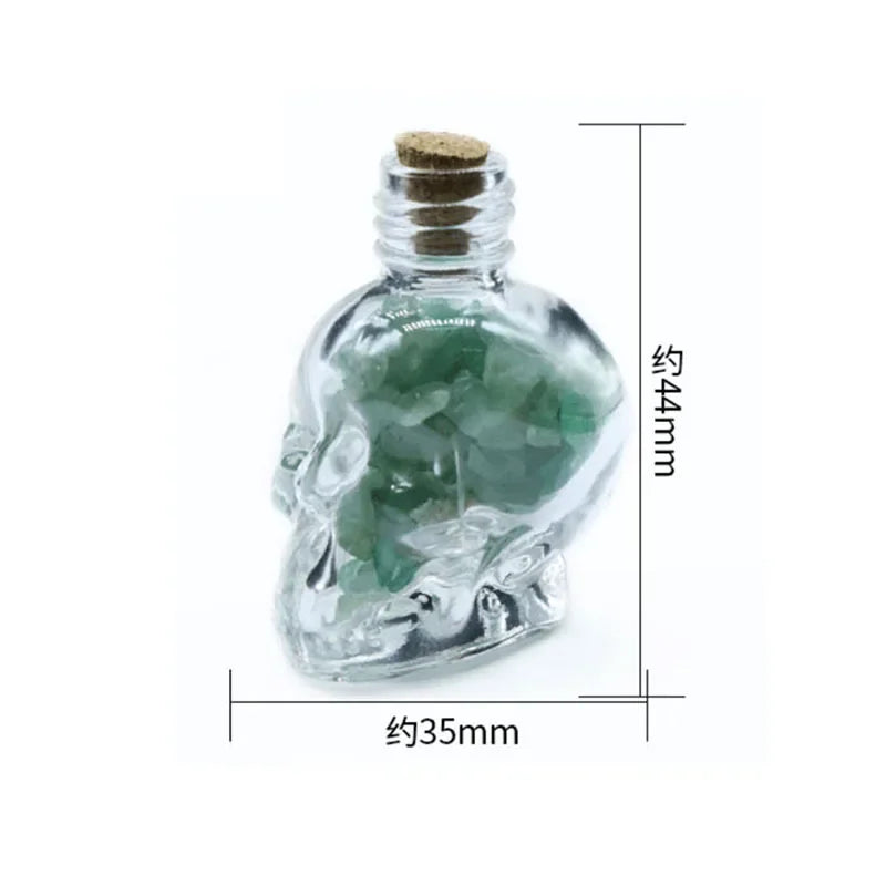 Mini Crystal Skull Spell Jar - Crushed Gemstone Bottle for Spells & Chakra Healing