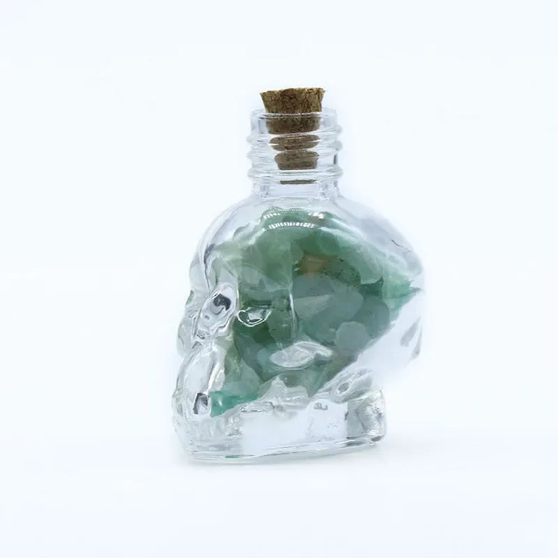 Mini Crystal Skull Spell Jar - Crushed Gemstone Bottle for Spells & Chakra Healing