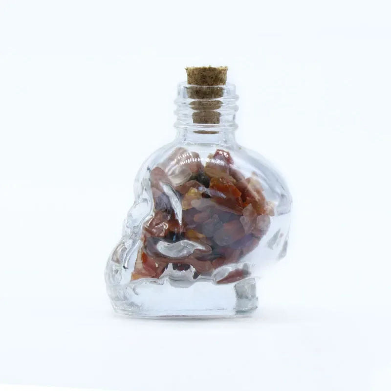 Mini Crystal Skull Spell Jar - Crushed Gemstone Bottle for Spells & Chakra Healing