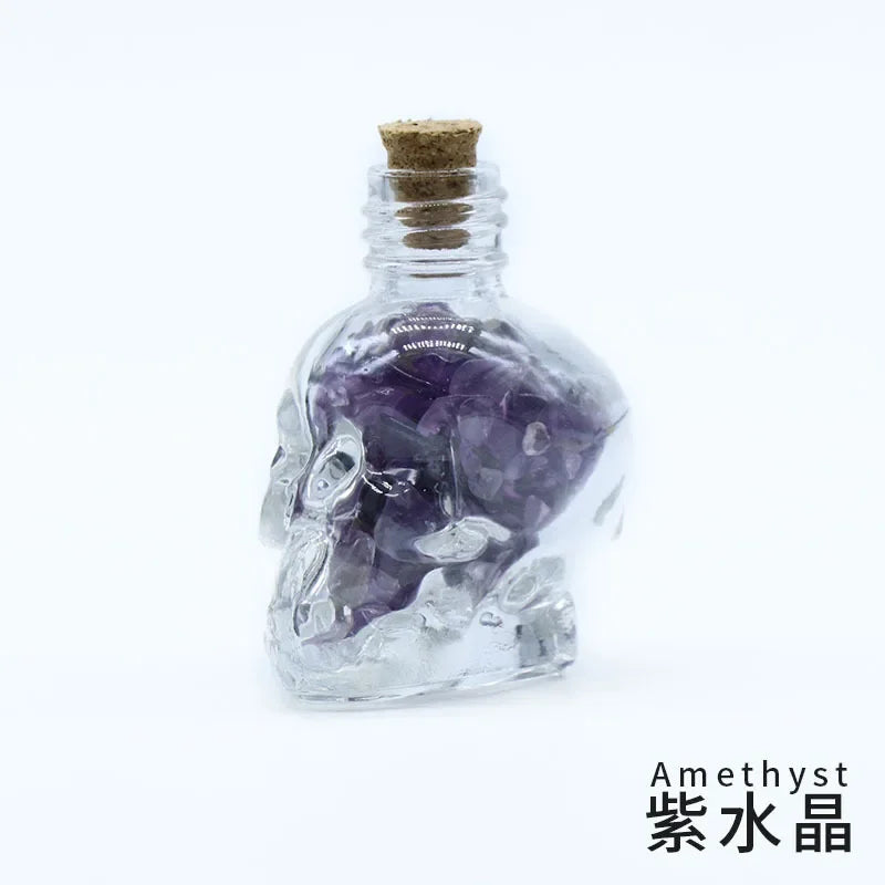 Mini Crystal Skull Spell Jar - Crushed Gemstone Bottle for Spells & Chakra Healing