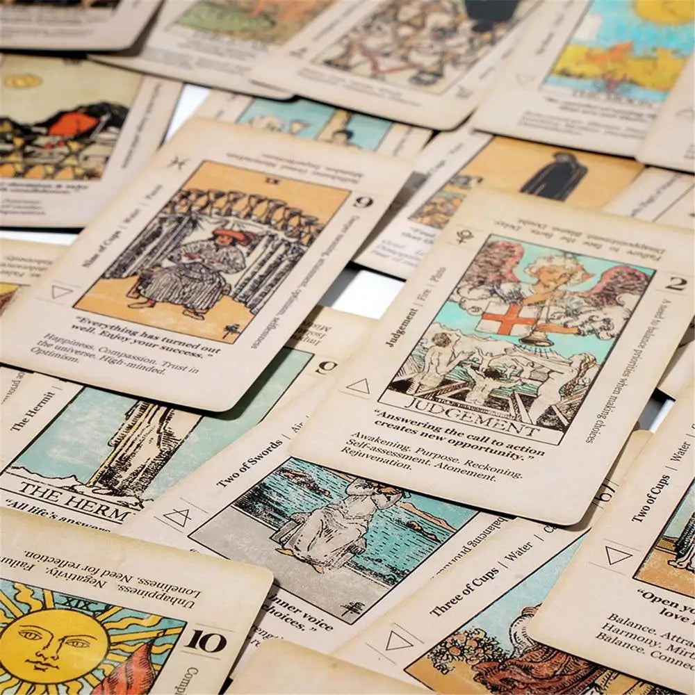 Beginner Tarot Deck with Keywords & Meanings - 78 Card Antiqued Set