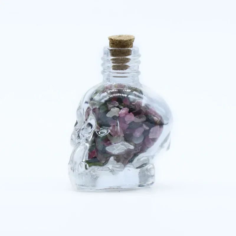 Mini Crystal Skull Spell Jar - Crushed Gemstone Bottle for Spells & Chakra Healing