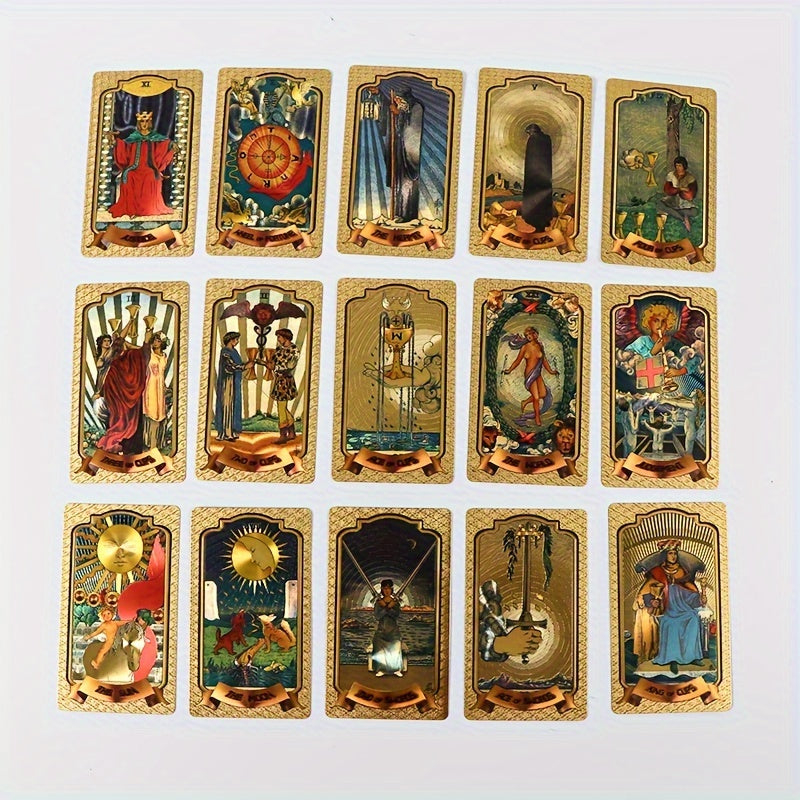 Golden Foil Tarot Deck with Guidebook - 78 Card Tarot Set for Beginners