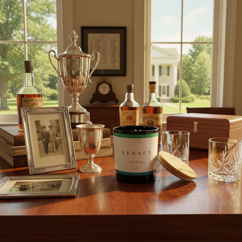 Legacy candle with Kentucky old money background