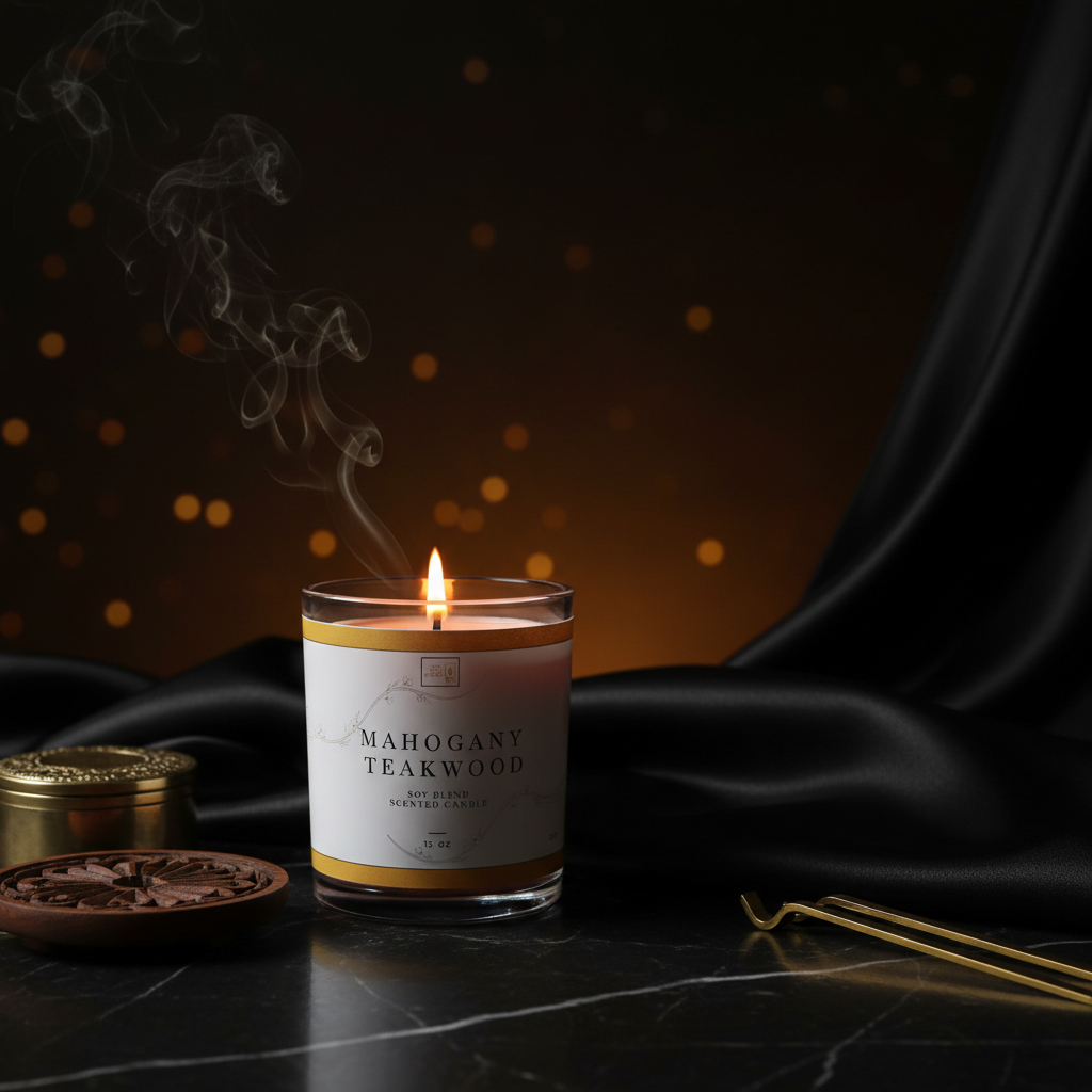 Mahogany Teakwood candle with dramatic sultry background