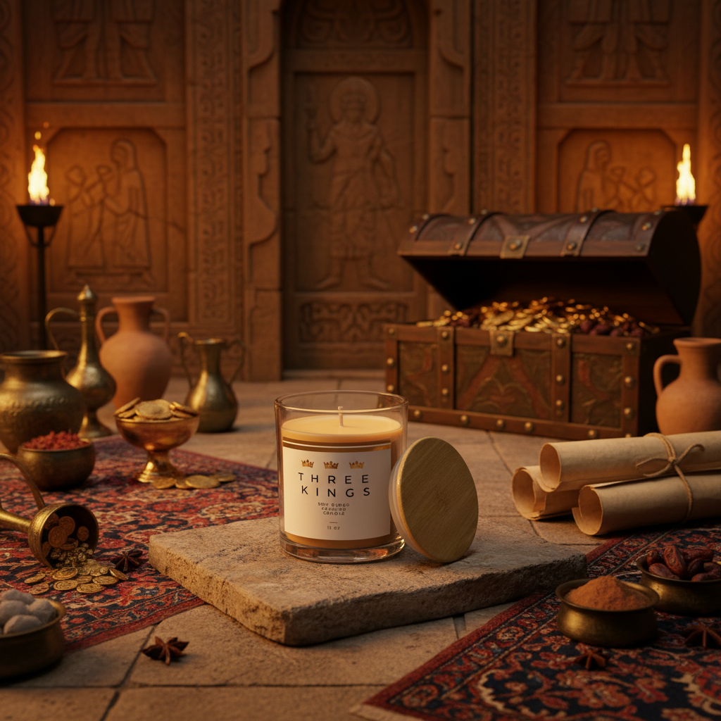 Three Kings candle with ancient royal background