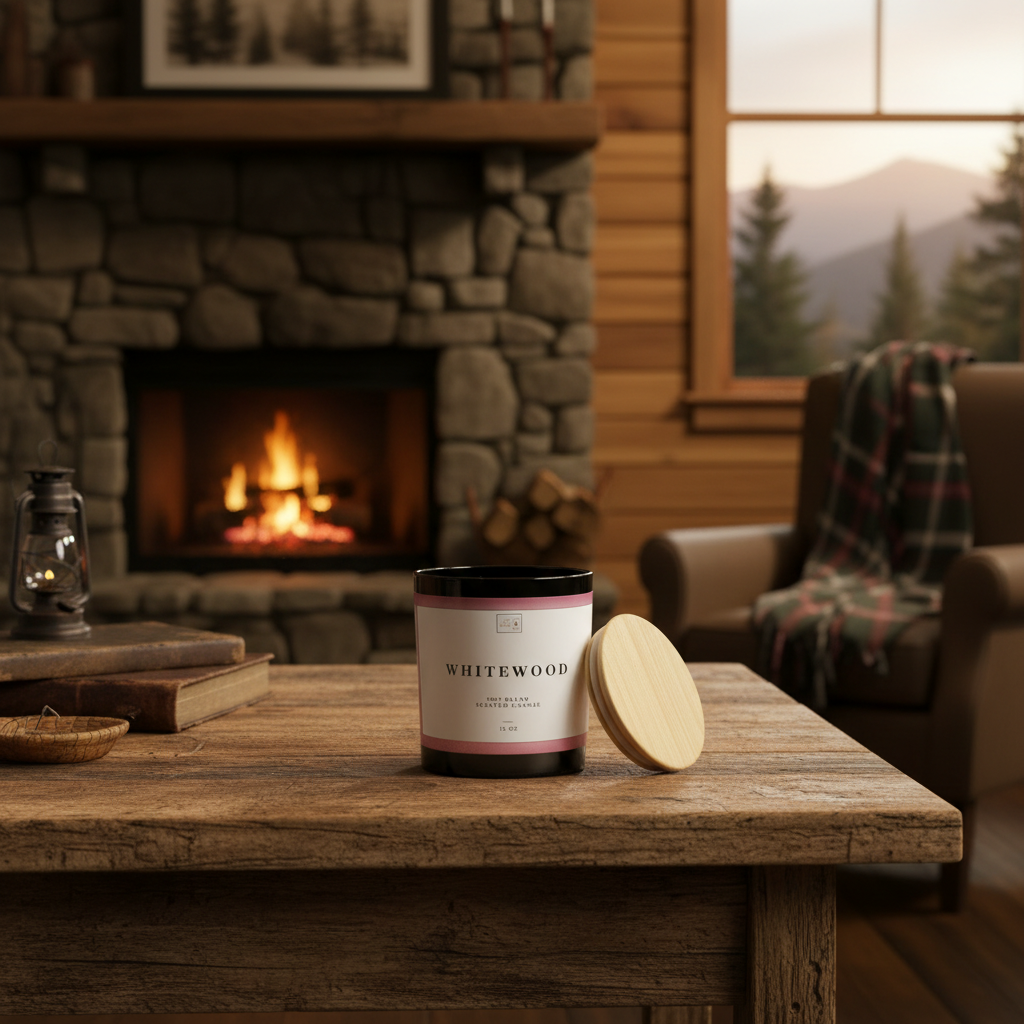 Whitewood candle in Appalachian cabin