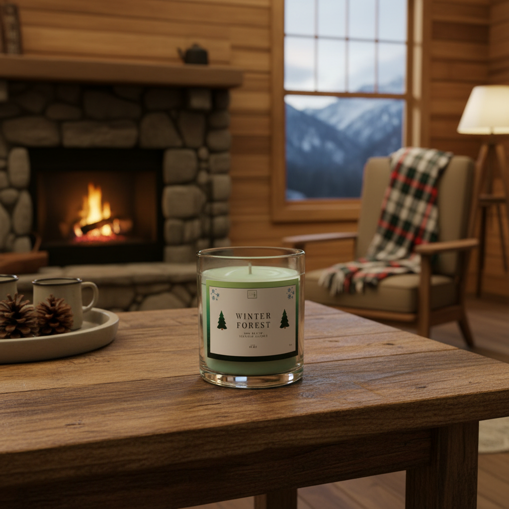 Winter Forest candle in Appalachian cabin