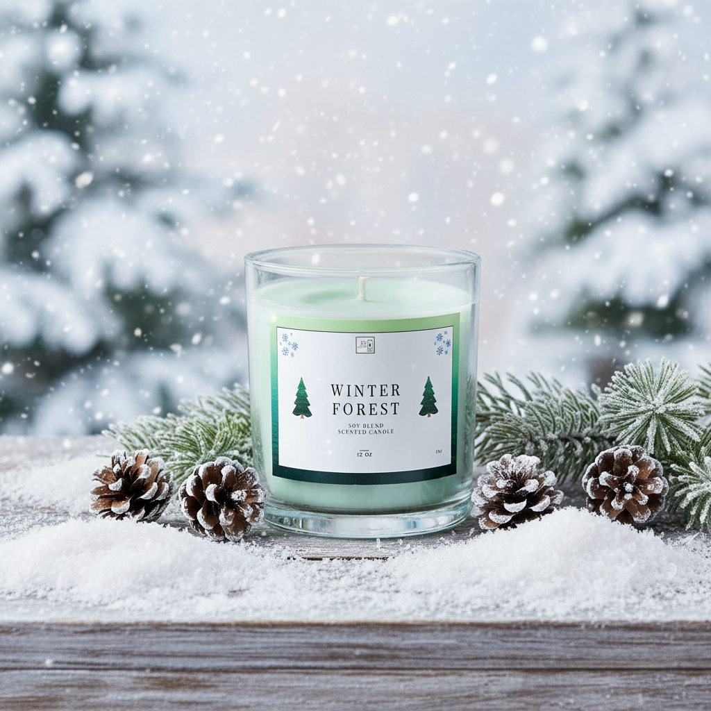 Winter Forest candle in snowy scene